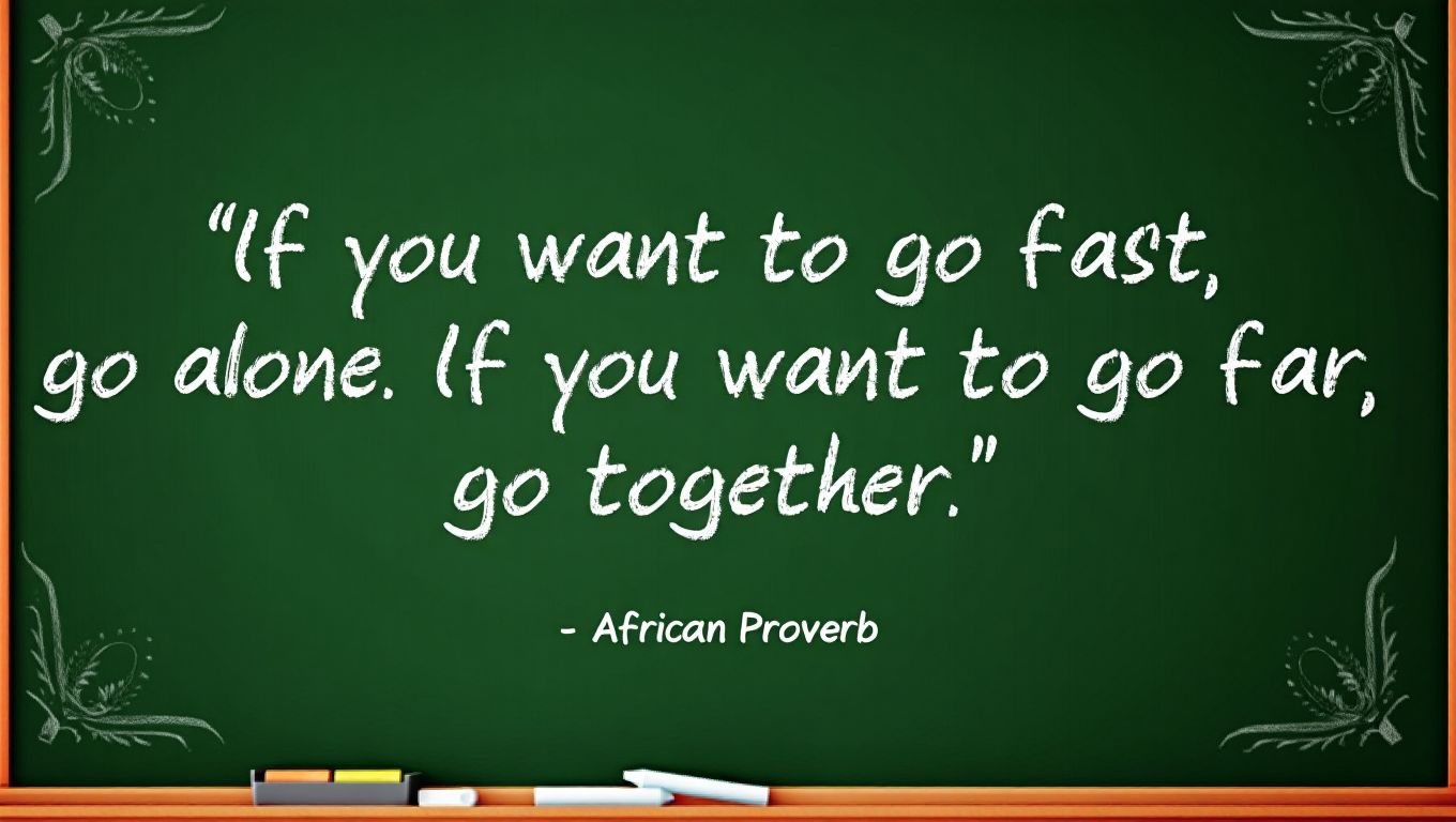 If you want to go fast go alone. If you want to go far go together. African Proverb