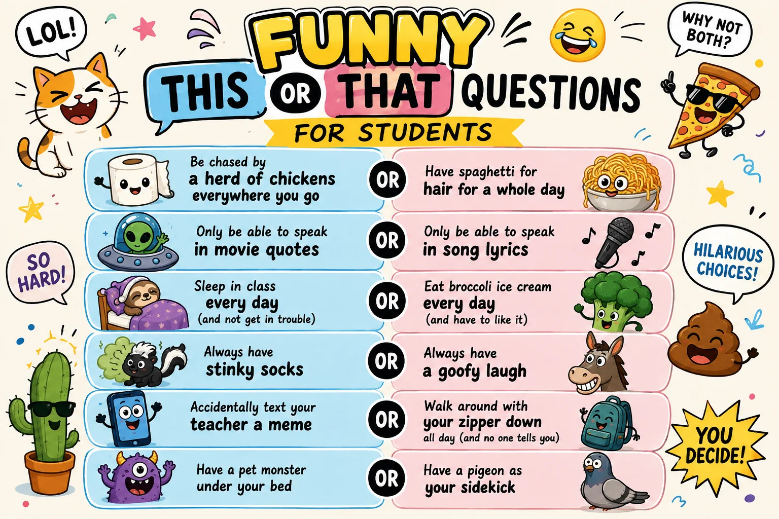 250+ This or That Questions for Students: Icebreakers, Brain Breaks & Class Games 3 Funny This or That Questions for Students