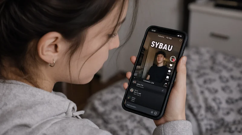 Gen Z girl watching TikTok SYBAU