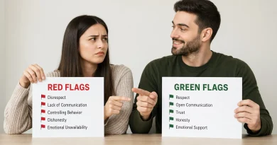 You know that feeling when someone you're dating says something and your stomach quietly tightens? Or the opposite, that soft exhale you didn't know you were holding when your partner just… gets it? Those small moments are exactly what this conversation is about. We throw around "red flag" and "green flag" so casually now that they've almost lost their weight. TikTok, group chats, first dates, late-night therapy sessions. But under the memes and the trends, these little signals are doing something important. They're your nervous system trying to tell you something before your brain has words for it. Learning to listen to them, without spiraling into paranoia or ignoring them out of hope, might be one of the kindest things you ever do for yourself. So let's talk honestly. Not from a checklist. From what people actually live through, what therapists see in their offices every week, and what most of us have felt at one point or another but couldn't quite name. Featured Snippet A red flag in a relationship is a behavior or pattern that signals possible harm, disrespect, or long-term incompatibility, like controlling behavior, dishonesty, or emotional manipulation. A green flag is the opposite. It is a sign of a healthy, safe partner, such as honest communication, steady respect, emotional support, and consistency between what someone says and what they do. Table of Contents What Is a Red Flag and Green Flag? Red Flag and Green Flag Meaning in a Relationship Why We Call Them Red and Green Flags Red Flags vs Green Flags: Quick Comparison 20 Red Flags in a Relationship (With Examples) 20 Green Flags in a Relationship (With Examples) Early Red Flags to Watch for When Dating Someone New Subtle Green Flags That Mean Your Relationship Is Healthy Red Flags vs Yellow Flags vs Beige Flags Red Flags for Specific Situations Green Flags After a Toxic Relationship How to Respond to Red Flags How to Nurture Green Flags Myth vs Fact Reflection Questions FAQ What Is a Red Flag and Green Flag? A red flag isn't just something you don't like about someone. Everyone has habits. He leaves cabinet doors open. She talks through the best part of the movie. That's not a warning sign. That's being human. A red flag is a pattern. Something that keeps showing up and quietly chips away at your safety, your voice, or your sense of self. If you're honest with yourself, it's usually the thing you've been trying not to see. A green flag is the quieter cousin. It doesn't ask for attention. It just shows up, again and again, until one day you notice you feel calmer around this person than you have in years. Green flags are what emotional safety looks like in ordinary moments, not just grand gestures. Here's the truth most articles skip. A green flag isn't the absence of red flags. Someone can be charming and thoughtful and still have patterns you'll need to reckon with. And someone can annoy you regularly and still be one of the safest people you'll ever love. The goal isn't a perfect person. It's a real one whose patterns you can live with, grow with, and trust. Red Flag and Green Flag Meaning in a Relationship If you want the simplest way to think about it, try this. A red flag is a signal that says, "slow down and pay attention here." A green flag is a signal that says, "you can breathe here." Red flags often show up around control, honesty, and how someone handles being told no. Green flags often show up around respect, repair after conflict, and whether words and actions match over time. Neither one is about how you feel on the very best day. It's about how you feel on an ordinary Tuesday. Are you edited around this person, softer, smaller, quieter? Or are you more yourself? That question alone tells you more than any list can. Why We Call Them Red and Green Flags The language comes from warning flags on beaches and race tracks. Red means stop and pay attention. Green means the way is clear. In relationships, the terms got popular because they gave us a shorthand for something a lot of people, especially those healing from past hurt, struggled to name for years. People used to say, "he seemed off, but I couldn't explain why." Now they say, "that was a red flag." It's imperfect language, but it gave a whole generation permission to trust their gut without apologizing for it. If you grew up in a home where your instincts were called overreactions, this vocabulary can feel like finally being handed a pair of glasses. If any of that hits close, you might see yourself in what's covered in signs you grew up in a toxic family. The way we learn to read danger and safety usually starts long before our first relationship. Red Flags vs Green Flags: Quick Comparison Area Red Flag Green Flag Communication Silent treatment, stonewalling, or yelling Talks even when it's hard, stays calm Trust Constant lying, half-truths, hidden accounts Honest even when it costs them something Boundaries Pushes past your no, sulks when told no Respects your no without punishing you Conflict Blames you, throws old wounds like weapons Repairs after arguments, apologizes cleanly Emotional safety You edit yourself around them You feel more yourself, not less Consistency Hot then cold, sweet then cruel Steady mood, steady effort Values Says one thing, does another Words and actions match over time Growth Defensive, refuses feedback Open to therapy, self-reflection, change 20 Red Flags in a Relationship (With Examples) These are patterns, not one-time slip-ups. A bad day is not a red flag. A bad pattern is. 1. Love Bombing The first two weeks feel like a movie. Flowers at work. Long good-morning texts. "I've never felt this way about anyone." Then, right around the point you start trusting it, the temperature drops. That whiplash isn't romance. It's love bombing, and it's often how manipulative partners establish control before you've had time to see them clearly. What it sounds like: "You're my soulmate. I already know." On day four. 2. Controlling Behavior It starts small. He doesn't like that shirt on you. She wants to know why it took you 40 minutes to answer. Then it grows. Who you see, what you wear, where you go, what you post. Control disguises itself as love. It says, "I just care about you." Real care doesn't need you smaller to feel safe. 3. Constant Jealousy Jealousy in tiny doses is human. Chronic jealousy is a warning. If a coworker's name makes them tense, if your old friendships suddenly become "sus," if you find yourself justifying who you had lunch with, something is off. If you're on the receiving end of that energy from friends or family too, how to deal with jealous people can help you understand the pattern. 4. Gaslighting You bring up something they said. They say it never happened. You get an apology, then five minutes later they're arguing you never deserved one. You start doubting your own memory. Gaslighting is one of the clearest signs of emotional manipulation, and it's exhausting because it makes you feel crazy for noticing the truth. 5. The Silent Treatment Instead of talking through conflict, they shut down for hours or days. No explanation. Just cold air. You end up apologizing for things you didn't do, just to end the freeze. Stonewalling like this trains you to avoid honest conversations, which is the opposite of what a real relationship needs. 6. Disrespect Toward People Who Can't Do Anything for Them Watch how they treat the waiter. The Uber driver. The receptionist. Their mother when they think you're not listening. The way someone treats people with no power over them tells you exactly who they'll be to you in five years. 7. Frequent Lying, Even About Small Things Not big betrayals. Small ones. Where they were. Who they were with. Whether they actually paid that bill. Small lies signal a bigger issue: they're more committed to their image than to you. 8. Everything Is Your Fault Somehow, every argument circles back to something wrong with you. You're too sensitive. You're too much. You're not enough. You start editing yourself just to keep the peace, and one day you realize you don't recognize yourself anymore. 9. They Don't Respect Your No You say you don't want to talk about something. They keep pushing. You say you're tired. They guilt you. Your no becomes a starting point for negotiation instead of a full sentence. Healthy partners don't punish you for having limits. 10. Isolating You From Loved Ones It sounds like concern at first. "Your friend isn't good for you." "Your sister is jealous of us." Slowly, you're spending less time with the people who know you best. Isolation is one of the earliest and most dangerous patterns in emotionally abusive relationships. If this feels familiar, some of what's shared in signs of toxic behavior in relationships may put words to what you've been feeling. 11. Explosive Anger Doors slam. Voices rise fast. You find yourself scanning their mood the moment you walk in. Living around unpredictable anger keeps your body in low-grade fear, even when things are quiet. 12. Never Taking Accountability They apologize, but it always includes a "but." "I'm sorry I yelled, but you knew I was stressed." "I'm sorry I lied, but you would have overreacted." A real apology doesn't hand the blame back to you. 13. Comparing You to Their Ex Whether it's flattering or critical, comparisons are a bad sign. It means their ex is still occupying emotional space that belongs to you. 14. Using Your Vulnerabilities Against You You told them your deepest fear in a soft moment. Six weeks later, in an argument, they throw it at you. That's not a fight. That's a weapon. 15. Moving Too Fast Moving in after a month. "I love you" on the third date. Talking about kids before you've met their friends. Fast doesn't automatically mean wrong, but it often means one of you is running from something rather than building toward something. 16. Financial Control or Secrecy Hidden accounts, secret spending, refusing to share money conversations, or the opposite, wanting full control over yours. Money patterns reveal trust patterns. 17. Contempt Eye rolls. Sarcasm. Sighing when you speak. Contempt is one of the strongest predictors of relationship breakdown in psychology research. It's not just rudeness. It's disrespect wearing a costume. 18. Refusing to Meet Your People After six months, you still haven't met their friends or family. There's always a reason. Something about it just doesn't add up. Someone hiding you from their world is telling you something about your place in it. 19. They Only Show Up When They Need Something Weeks of distance, then suddenly warmth when they want a favor, a ride, a place to stay. Consistency isn't there. If that sounds familiar, you may recognize yourself in they only remember you when they need you quotes. 20. You Feel Worse Than You Did Before You Met Them This one's not scientific. It doesn't need to be. If you were more confident, more social, more you before this relationship, that's data. The right person doesn't shrink you. If you're doubting yourself constantly, working on how to stop being insecure in a relationship can help you tell the difference between your own anxiety and a real warning. 20 Green Flags in a Relationship (With Examples) Green flags are subtle. They rarely make it into rom-coms. But they're what long, happy relationships are actually built on. 1. They Ask How You're Really Doing Not just "how was your day," but the follow-up question. The pause. The eye contact. You feel heard, not managed. 2. Their Words Match Their Actions They say they'll call. They call. They say they've got you. They show up. Trust is built in these tiny, unglamorous moments over months. 3. They Handle Conflict Without Losing Themselves Disagreements happen. What matters is what happens next. Do they name their feelings without blame? Do they come back after taking space? A partner who can repair is worth a hundred who can't. 4. They Respect Your No Even when it disappoints them. Even when they wish you'd said yes. A no doesn't turn into a debate. 5. They're Kind to People They Don't Have to Be Kind To Servers, strangers, the person who took the last parking spot. Kindness that shows up when no one's watching is real character. 6. They Root for Your Growth Your promotion doesn't threaten them. Your new hobby doesn't annoy them. Your friendships don't compete with them. They want you to become more of yourself, not less. 7. They Own Their Mistakes A clean apology. No "but." No blame. Just, "I did that, I'm sorry, I'll do it differently." It sounds simple. It's rarer than you think. 8. They Talk About the Future Without Pressure You know where they see this going, and you know because they've told you. Not through hints. Not through pressure. Through honest conversations you both feel safe having. 9. Their Ex Isn't a Villain They can talk about past relationships without contempt or obsession. That usually means they've done some reflection instead of just collecting characters for a story where they're always the victim. 10. They're Emotionally Available They cry when something is sad. They celebrate when something is joyful. They don't perform stoicism to protect an image. Emotional availability isn't weakness. It's a gift. 11. They Ask About Your Family Without Judging Them Even complicated ones. They understand your history shaped you, and they don't hold your family's mistakes against you. 12. Silence Feels Safe Not every moment needs filling. You can sit on the couch with your books and feel completely at ease. That's a rare, underrated form of intimacy. 13. They Encourage Your Friendships They know you having a life outside the relationship makes the relationship stronger, not weaker. 14. They Believe You When you say something hurt, they don't argue you out of your feeling. They sit with it. Being believed by your partner is one of the most healing experiences an adult can have. 15. They Take Care of Themselves Not perfectly, but on purpose. They sleep, they see friends, they try to grow. You're not their entire emotional support system, which means you get to be their partner, not their therapist. 16. Money Conversations Feel Boring, Not Explosive Bills, plans, goals, worries. All discussed openly. Nothing hidden. Financial transparency is one of the strongest quiet green flags in long-term relationships. 17. They Enjoy the Small Version of You The one with bad hair, no makeup, tired eyes, stressed voice. They don't need the highlight reel version. They like the Tuesday-night version. 18. They Say Please and Thank You To you. To the delivery driver. To their own family. Small manners reveal deep respect. 19. They Take Feedback Without Falling Apart You can say, "hey, that hurt," and they can hear it without spiraling into shame or defensiveness. That's emotional maturity, and it's the ground floor of everything. 20. You Feel Like Yourself With Them Louder, softer, funnier, quieter, whichever version of you is true. You're not performing. You're just there. That's the biggest green flag of them all. Some of this shows up beautifully in healthy relationship tips for couples, especially the quiet everyday habits that hold love together. Early Red Flags to Watch for When Dating Someone New The first few weeks are strange. Everyone's on their best behavior. But even inside the sparkle, small things speak loudly if you listen. Someone who talks constantly about themselves and rarely asks about you. Someone whose stories about every ex end the same way, with them being the victim. Someone who pushes physical or emotional intimacy faster than feels natural. Someone who gets weirdly upset over small delays in responses. Someone whose kindness switches off the moment they don't get what they want. None of these are proof of anything. They're invitations to slow down. Give it time. The mask comes off around week eight for most people. Let it. Subtle Green Flags Most People Miss Not every green flag looks like a Pinterest quote. Some are so small they feel like nothing. They text you when they arrive home safely because they know you worry. They remember which coffee you order. They ask before venting instead of dumping. They apologize without being prompted when they realize they were short with you. They're happy for your wins even when their own week has been hard. These are the flags long-term couples remember when they look back. Not the vacations. Not the anniversaries. The Tuesday nothings that added up to everything. Red Flags vs Yellow Flags vs Beige Flags Not every warning is the same size. A red flag is a hard stop. Something that threatens your safety, your dignity, or your sense of self. A yellow flag is a slow-down sign. It might not mean the relationship is wrong, but it means something needs a conversation. Maybe he doesn't communicate well when stressed. Maybe she gets guarded around your family. These are workable, but they're worth naming out loud. A beige flag is the newest addition to the vocabulary. It's a quirk. A weird preference. Something odd but harmless. He orders the same meal every single time. She narrates what the dog is thinking. Beige flags aren't warnings. They're just texture. They're what makes someone specifically them. Knowing the difference protects you from two mistakes: leaving over beige flags, and staying through red ones. Red Flags for Specific Situations Dating a narcissist: grandiosity in the early days, contempt for anyone who criticizes them, sudden coldness the moment you disappoint them. If any of this feels familiar, signs of narcissist traits in women may give you language for what you've been sensing. Recovering from abuse: anyone who dismisses your past, rushes your healing, or makes you feel guilty for having triggers. You deserve someone who moves at your pace. Long-distance relationships: inconsistent contact, vague answers about their day, resistance to video calls, no plan for closing the distance. After marriage or living together: contempt in daily interactions, refusal to do therapy when things are struggling, keeping secrets about money or time. Green Flags After a Toxic Relationship If you're coming out of something hard, your radar might feel scrambled. That's normal. When you've been trained to accept crumbs, a full meal can feel suspicious. Green flags after a toxic relationship often look like this. Someone who is calm when you're anxious. Someone who doesn't take your triggers personally. Someone who says, "take your time," and means it. Someone who is boring in the best way, meaning no drama, no chaos, no walking on eggshells. Healing your ability to receive that kind of love is its own journey. Resources like healing from betrayal trauma can help if the wound is still fresh. How to Respond to Red Flags First, pause. Don't confront in a spike of emotion. Don't post about it. Don't screenshot it to your group chat as your first move. Sit with what you noticed. Write it down if that helps. Ask yourself: is this a pattern, or a bad night? If it's a pattern, name it out loud to yourself before you name it to them. When you talk to them, lead with your experience, not their character. "I felt small in that conversation" lands very differently than "you're controlling." Watch how they respond. That response is more data than the original behavior. A partner who can hear hard feedback, sit with it, and change is very different from one who turns it back on you. If safety is a concern, please reach out to trusted resources like The Hotline (1-800-799-7233) in the United States. You deserve support, not just self-help articles. And if you're carrying pain from past relationships, emotional hurt sad quotes can be a soft place to land while you figure out your next step. How to Nurture Green Flags Green flags aren't a finish line. They're a garden. They need tending. Notice them out loud. "I love that you always ask how my day was." Small appreciation feeds healthy behavior. Return the energy. Green flags aren't a spectator sport. Be one for them too. Protect the peace you've built. Don't invite chaos in through jealousy, comparison, or old patterns. And when you disagree, use it as practice, not war. Every conflict handled well is a deposit in the emotional bank account. Some of the best patterns come from things you'd never expect, like the everyday habits in how to communicate better in relationships. Myth vs Fact Myth Fact One red flag means run. One incident is not a pattern. Patterns are what to watch. Green flags mean the person is perfect. Green flags mean the foundation is healthy, not that the person is flawless. Jealousy proves love. Jealousy proves insecurity. Trust proves love. If they're passionate, they can't be toxic. Chaos and passion are often confused. Real love feels calm, not chaotic. Once a red flag, always a red flag. People can grow, especially with therapy and self-awareness. Whether they choose to is the question. Green flags are boring. Peace only feels boring if you were raised on chaos. It's actually the point. Reflection Questions Sit with these before you sit with your partner. Am I more myself in this relationship, or less? Do my nervous system and my mind agree about this person, or are they at war? When I imagine another five years of exactly this, do I feel warm or tired? Do I feel safe telling them things they might not want to hear? Have their patterns gotten better, worse, or stayed the same since we started? What would I tell my best friend if they described this exact relationship to me? FAQ What is a red flag in a relationship? A red flag is a pattern of behavior that signals possible harm, disrespect, or long-term incompatibility. Common examples include controlling behavior, lying, gaslighting, and refusing to respect your boundaries. What is a green flag in a relationship? A green flag is a sign of emotional health and safety in a partner. Examples include honest communication, respect for your no, clean apologies, and consistency between words and actions. Is jealousy a red flag or a green flag? Small human moments of jealousy are normal. Chronic jealousy that leads to controlling behavior, checking your phone, or accusing you without evidence is a red flag. What are the biggest red flags in a new relationship? Love bombing, moving too fast, disrespect toward strangers, contempt for their exes, and pushing past your limits early are some of the clearest early warnings. What are subtle green flags most people miss? Consistency, kindness to strangers, calm apologies, respect for your friendships, and the ability to sit in silence together comfortably. Are green flags the opposite of red flags? Mostly, yes. Red flags erode trust and safety. Green flags build them. How many red flags are too many? There's no magic number. One serious red flag around safety, honesty, or respect is enough to pause and reflect. Repeated patterns of smaller ones add up quickly. Can red flags turn into green flags over time? People can change, especially with therapy, self-awareness, and effort. But change should be visible in behavior, not just promises. Watch what they do, not what they say they'll do. Is controlling behavior always a red flag? Yes. Control disguises itself as love or concern, but it consistently makes the other person smaller. Healthy love expands you, not shrinks you. What are green flags after a toxic relationship? Calmness, consistency, patience with your healing, respect for your pace, and someone who feels boring in the best possible way. No chaos. No walking on eggshells. Should I leave at the first red flag? Not always. Some red flags are worth a real conversation first. Others, especially involving safety or repeated dishonesty, are worth leaving over. Trust your gut and, when possible, trust the people who love you and can see clearly when you can't. How do I build more green flags in my own relationship? Practice honesty, apologize cleanly, listen without preparing your rebuttal, respect your partner's no, and stay curious about who they're becoming. Green flags grow when both people water them. A Final Thought Here's the thing nobody tells you. You will miss some red flags. You will overlook some green ones. You will love the wrong person for a season, and you will almost lose the right person because they didn't come with fireworks. That's not failure. That's being human, learning as you go. What matters is that you keep listening. To your gut. To your body. To the small tightening in your chest and the small exhale on the couch. Your instincts are not overreactions. They're not paranoia. They're information you spent your whole life gathering, and they deserve a seat at the table when you decide who to love. You are allowed to want peace. You are allowed to want a partner who is kind on ordinary days, not just special ones. You are allowed to walk away from what shrinks you, and you are allowed to stay and grow with what steadies you. That's the whole map. Red means pause. Green means breathe. And you get to decide, over and over, which direction to walk.