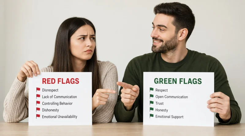 You know that feeling when someone you're dating says something and your stomach quietly tightens? Or the opposite, that soft exhale you didn't know you were holding when your partner just… gets it? Those small moments are exactly what this conversation is about. We throw around "red flag" and "green flag" so casually now that they've almost lost their weight. TikTok, group chats, first dates, late-night therapy sessions. But under the memes and the trends, these little signals are doing something important. They're your nervous system trying to tell you something before your brain has words for it. Learning to listen to them, without spiraling into paranoia or ignoring them out of hope, might be one of the kindest things you ever do for yourself. So let's talk honestly. Not from a checklist. From what people actually live through, what therapists see in their offices every week, and what most of us have felt at one point or another but couldn't quite name. Featured Snippet A red flag in a relationship is a behavior or pattern that signals possible harm, disrespect, or long-term incompatibility, like controlling behavior, dishonesty, or emotional manipulation. A green flag is the opposite. It is a sign of a healthy, safe partner, such as honest communication, steady respect, emotional support, and consistency between what someone says and what they do. Table of Contents What Is a Red Flag and Green Flag? Red Flag and Green Flag Meaning in a Relationship Why We Call Them Red and Green Flags Red Flags vs Green Flags: Quick Comparison 20 Red Flags in a Relationship (With Examples) 20 Green Flags in a Relationship (With Examples) Early Red Flags to Watch for When Dating Someone New Subtle Green Flags That Mean Your Relationship Is Healthy Red Flags vs Yellow Flags vs Beige Flags Red Flags for Specific Situations Green Flags After a Toxic Relationship How to Respond to Red Flags How to Nurture Green Flags Myth vs Fact Reflection Questions FAQ What Is a Red Flag and Green Flag? A red flag isn't just something you don't like about someone. Everyone has habits. He leaves cabinet doors open. She talks through the best part of the movie. That's not a warning sign. That's being human. A red flag is a pattern. Something that keeps showing up and quietly chips away at your safety, your voice, or your sense of self. If you're honest with yourself, it's usually the thing you've been trying not to see. A green flag is the quieter cousin. It doesn't ask for attention. It just shows up, again and again, until one day you notice you feel calmer around this person than you have in years. Green flags are what emotional safety looks like in ordinary moments, not just grand gestures. Here's the truth most articles skip. A green flag isn't the absence of red flags. Someone can be charming and thoughtful and still have patterns you'll need to reckon with. And someone can annoy you regularly and still be one of the safest people you'll ever love. The goal isn't a perfect person. It's a real one whose patterns you can live with, grow with, and trust. Red Flag and Green Flag Meaning in a Relationship If you want the simplest way to think about it, try this. A red flag is a signal that says, "slow down and pay attention here." A green flag is a signal that says, "you can breathe here." Red flags often show up around control, honesty, and how someone handles being told no. Green flags often show up around respect, repair after conflict, and whether words and actions match over time. Neither one is about how you feel on the very best day. It's about how you feel on an ordinary Tuesday. Are you edited around this person, softer, smaller, quieter? Or are you more yourself? That question alone tells you more than any list can. Why We Call Them Red and Green Flags The language comes from warning flags on beaches and race tracks. Red means stop and pay attention. Green means the way is clear. In relationships, the terms got popular because they gave us a shorthand for something a lot of people, especially those healing from past hurt, struggled to name for years. People used to say, "he seemed off, but I couldn't explain why." Now they say, "that was a red flag." It's imperfect language, but it gave a whole generation permission to trust their gut without apologizing for it. If you grew up in a home where your instincts were called overreactions, this vocabulary can feel like finally being handed a pair of glasses. If any of that hits close, you might see yourself in what's covered in signs you grew up in a toxic family. The way we learn to read danger and safety usually starts long before our first relationship. Red Flags vs Green Flags: Quick Comparison Area Red Flag Green Flag Communication Silent treatment, stonewalling, or yelling Talks even when it's hard, stays calm Trust Constant lying, half-truths, hidden accounts Honest even when it costs them something Boundaries Pushes past your no, sulks when told no Respects your no without punishing you Conflict Blames you, throws old wounds like weapons Repairs after arguments, apologizes cleanly Emotional safety You edit yourself around them You feel more yourself, not less Consistency Hot then cold, sweet then cruel Steady mood, steady effort Values Says one thing, does another Words and actions match over time Growth Defensive, refuses feedback Open to therapy, self-reflection, change 20 Red Flags in a Relationship (With Examples) These are patterns, not one-time slip-ups. A bad day is not a red flag. A bad pattern is. 1. Love Bombing The first two weeks feel like a movie. Flowers at work. Long good-morning texts. "I've never felt this way about anyone." Then, right around the point you start trusting it, the temperature drops. That whiplash isn't romance. It's love bombing, and it's often how manipulative partners establish control before you've had time to see them clearly. What it sounds like: "You're my soulmate. I already know." On day four. 2. Controlling Behavior It starts small. He doesn't like that shirt on you. She wants to know why it took you 40 minutes to answer. Then it grows. Who you see, what you wear, where you go, what you post. Control disguises itself as love. It says, "I just care about you." Real care doesn't need you smaller to feel safe. 3. Constant Jealousy Jealousy in tiny doses is human. Chronic jealousy is a warning. If a coworker's name makes them tense, if your old friendships suddenly become "sus," if you find yourself justifying who you had lunch with, something is off. If you're on the receiving end of that energy from friends or family too, how to deal with jealous people can help you understand the pattern. 4. Gaslighting You bring up something they said. They say it never happened. You get an apology, then five minutes later they're arguing you never deserved one. You start doubting your own memory. Gaslighting is one of the clearest signs of emotional manipulation, and it's exhausting because it makes you feel crazy for noticing the truth. 5. The Silent Treatment Instead of talking through conflict, they shut down for hours or days. No explanation. Just cold air. You end up apologizing for things you didn't do, just to end the freeze. Stonewalling like this trains you to avoid honest conversations, which is the opposite of what a real relationship needs. 6. Disrespect Toward People Who Can't Do Anything for Them Watch how they treat the waiter. The Uber driver. The receptionist. Their mother when they think you're not listening. The way someone treats people with no power over them tells you exactly who they'll be to you in five years. 7. Frequent Lying, Even About Small Things Not big betrayals. Small ones. Where they were. Who they were with. Whether they actually paid that bill. Small lies signal a bigger issue: they're more committed to their image than to you. 8. Everything Is Your Fault Somehow, every argument circles back to something wrong with you. You're too sensitive. You're too much. You're not enough. You start editing yourself just to keep the peace, and one day you realize you don't recognize yourself anymore. 9. They Don't Respect Your No You say you don't want to talk about something. They keep pushing. You say you're tired. They guilt you. Your no becomes a starting point for negotiation instead of a full sentence. Healthy partners don't punish you for having limits. 10. Isolating You From Loved Ones It sounds like concern at first. "Your friend isn't good for you." "Your sister is jealous of us." Slowly, you're spending less time with the people who know you best. Isolation is one of the earliest and most dangerous patterns in emotionally abusive relationships. If this feels familiar, some of what's shared in signs of toxic behavior in relationships may put words to what you've been feeling. 11. Explosive Anger Doors slam. Voices rise fast. You find yourself scanning their mood the moment you walk in. Living around unpredictable anger keeps your body in low-grade fear, even when things are quiet. 12. Never Taking Accountability They apologize, but it always includes a "but." "I'm sorry I yelled, but you knew I was stressed." "I'm sorry I lied, but you would have overreacted." A real apology doesn't hand the blame back to you. 13. Comparing You to Their Ex Whether it's flattering or critical, comparisons are a bad sign. It means their ex is still occupying emotional space that belongs to you. 14. Using Your Vulnerabilities Against You You told them your deepest fear in a soft moment. Six weeks later, in an argument, they throw it at you. That's not a fight. That's a weapon. 15. Moving Too Fast Moving in after a month. "I love you" on the third date. Talking about kids before you've met their friends. Fast doesn't automatically mean wrong, but it often means one of you is running from something rather than building toward something. 16. Financial Control or Secrecy Hidden accounts, secret spending, refusing to share money conversations, or the opposite, wanting full control over yours. Money patterns reveal trust patterns. 17. Contempt Eye rolls. Sarcasm. Sighing when you speak. Contempt is one of the strongest predictors of relationship breakdown in psychology research. It's not just rudeness. It's disrespect wearing a costume. 18. Refusing to Meet Your People After six months, you still haven't met their friends or family. There's always a reason. Something about it just doesn't add up. Someone hiding you from their world is telling you something about your place in it. 19. They Only Show Up When They Need Something Weeks of distance, then suddenly warmth when they want a favor, a ride, a place to stay. Consistency isn't there. If that sounds familiar, you may recognize yourself in they only remember you when they need you quotes. 20. You Feel Worse Than You Did Before You Met Them This one's not scientific. It doesn't need to be. If you were more confident, more social, more you before this relationship, that's data. The right person doesn't shrink you. If you're doubting yourself constantly, working on how to stop being insecure in a relationship can help you tell the difference between your own anxiety and a real warning. 20 Green Flags in a Relationship (With Examples) Green flags are subtle. They rarely make it into rom-coms. But they're what long, happy relationships are actually built on. 1. They Ask How You're Really Doing Not just "how was your day," but the follow-up question. The pause. The eye contact. You feel heard, not managed. 2. Their Words Match Their Actions They say they'll call. They call. They say they've got you. They show up. Trust is built in these tiny, unglamorous moments over months. 3. They Handle Conflict Without Losing Themselves Disagreements happen. What matters is what happens next. Do they name their feelings without blame? Do they come back after taking space? A partner who can repair is worth a hundred who can't. 4. They Respect Your No Even when it disappoints them. Even when they wish you'd said yes. A no doesn't turn into a debate. 5. They're Kind to People They Don't Have to Be Kind To Servers, strangers, the person who took the last parking spot. Kindness that shows up when no one's watching is real character. 6. They Root for Your Growth Your promotion doesn't threaten them. Your new hobby doesn't annoy them. Your friendships don't compete with them. They want you to become more of yourself, not less. 7. They Own Their Mistakes A clean apology. No "but." No blame. Just, "I did that, I'm sorry, I'll do it differently." It sounds simple. It's rarer than you think. 8. They Talk About the Future Without Pressure You know where they see this going, and you know because they've told you. Not through hints. Not through pressure. Through honest conversations you both feel safe having. 9. Their Ex Isn't a Villain They can talk about past relationships without contempt or obsession. That usually means they've done some reflection instead of just collecting characters for a story where they're always the victim. 10. They're Emotionally Available They cry when something is sad. They celebrate when something is joyful. They don't perform stoicism to protect an image. Emotional availability isn't weakness. It's a gift. 11. They Ask About Your Family Without Judging Them Even complicated ones. They understand your history shaped you, and they don't hold your family's mistakes against you. 12. Silence Feels Safe Not every moment needs filling. You can sit on the couch with your books and feel completely at ease. That's a rare, underrated form of intimacy. 13. They Encourage Your Friendships They know you having a life outside the relationship makes the relationship stronger, not weaker. 14. They Believe You When you say something hurt, they don't argue you out of your feeling. They sit with it. Being believed by your partner is one of the most healing experiences an adult can have. 15. They Take Care of Themselves Not perfectly, but on purpose. They sleep, they see friends, they try to grow. You're not their entire emotional support system, which means you get to be their partner, not their therapist. 16. Money Conversations Feel Boring, Not Explosive Bills, plans, goals, worries. All discussed openly. Nothing hidden. Financial transparency is one of the strongest quiet green flags in long-term relationships. 17. They Enjoy the Small Version of You The one with bad hair, no makeup, tired eyes, stressed voice. They don't need the highlight reel version. They like the Tuesday-night version. 18. They Say Please and Thank You To you. To the delivery driver. To their own family. Small manners reveal deep respect. 19. They Take Feedback Without Falling Apart You can say, "hey, that hurt," and they can hear it without spiraling into shame or defensiveness. That's emotional maturity, and it's the ground floor of everything. 20. You Feel Like Yourself With Them Louder, softer, funnier, quieter, whichever version of you is true. You're not performing. You're just there. That's the biggest green flag of them all. Some of this shows up beautifully in healthy relationship tips for couples, especially the quiet everyday habits that hold love together. Early Red Flags to Watch for When Dating Someone New The first few weeks are strange. Everyone's on their best behavior. But even inside the sparkle, small things speak loudly if you listen. Someone who talks constantly about themselves and rarely asks about you. Someone whose stories about every ex end the same way, with them being the victim. Someone who pushes physical or emotional intimacy faster than feels natural. Someone who gets weirdly upset over small delays in responses. Someone whose kindness switches off the moment they don't get what they want. None of these are proof of anything. They're invitations to slow down. Give it time. The mask comes off around week eight for most people. Let it. Subtle Green Flags Most People Miss Not every green flag looks like a Pinterest quote. Some are so small they feel like nothing. They text you when they arrive home safely because they know you worry. They remember which coffee you order. They ask before venting instead of dumping. They apologize without being prompted when they realize they were short with you. They're happy for your wins even when their own week has been hard. These are the flags long-term couples remember when they look back. Not the vacations. Not the anniversaries. The Tuesday nothings that added up to everything. Red Flags vs Yellow Flags vs Beige Flags Not every warning is the same size. A red flag is a hard stop. Something that threatens your safety, your dignity, or your sense of self. A yellow flag is a slow-down sign. It might not mean the relationship is wrong, but it means something needs a conversation. Maybe he doesn't communicate well when stressed. Maybe she gets guarded around your family. These are workable, but they're worth naming out loud. A beige flag is the newest addition to the vocabulary. It's a quirk. A weird preference. Something odd but harmless. He orders the same meal every single time. She narrates what the dog is thinking. Beige flags aren't warnings. They're just texture. They're what makes someone specifically them. Knowing the difference protects you from two mistakes: leaving over beige flags, and staying through red ones. Red Flags for Specific Situations Dating a narcissist: grandiosity in the early days, contempt for anyone who criticizes them, sudden coldness the moment you disappoint them. If any of this feels familiar, signs of narcissist traits in women may give you language for what you've been sensing. Recovering from abuse: anyone who dismisses your past, rushes your healing, or makes you feel guilty for having triggers. You deserve someone who moves at your pace. Long-distance relationships: inconsistent contact, vague answers about their day, resistance to video calls, no plan for closing the distance. After marriage or living together: contempt in daily interactions, refusal to do therapy when things are struggling, keeping secrets about money or time. Green Flags After a Toxic Relationship If you're coming out of something hard, your radar might feel scrambled. That's normal. When you've been trained to accept crumbs, a full meal can feel suspicious. Green flags after a toxic relationship often look like this. Someone who is calm when you're anxious. Someone who doesn't take your triggers personally. Someone who says, "take your time," and means it. Someone who is boring in the best way, meaning no drama, no chaos, no walking on eggshells. Healing your ability to receive that kind of love is its own journey. Resources like healing from betrayal trauma can help if the wound is still fresh. How to Respond to Red Flags First, pause. Don't confront in a spike of emotion. Don't post about it. Don't screenshot it to your group chat as your first move. Sit with what you noticed. Write it down if that helps. Ask yourself: is this a pattern, or a bad night? If it's a pattern, name it out loud to yourself before you name it to them. When you talk to them, lead with your experience, not their character. "I felt small in that conversation" lands very differently than "you're controlling." Watch how they respond. That response is more data than the original behavior. A partner who can hear hard feedback, sit with it, and change is very different from one who turns it back on you. If safety is a concern, please reach out to trusted resources like The Hotline (1-800-799-7233) in the United States. You deserve support, not just self-help articles. And if you're carrying pain from past relationships, emotional hurt sad quotes can be a soft place to land while you figure out your next step. How to Nurture Green Flags Green flags aren't a finish line. They're a garden. They need tending. Notice them out loud. "I love that you always ask how my day was." Small appreciation feeds healthy behavior. Return the energy. Green flags aren't a spectator sport. Be one for them too. Protect the peace you've built. Don't invite chaos in through jealousy, comparison, or old patterns. And when you disagree, use it as practice, not war. Every conflict handled well is a deposit in the emotional bank account. Some of the best patterns come from things you'd never expect, like the everyday habits in how to communicate better in relationships. Myth vs Fact Myth Fact One red flag means run. One incident is not a pattern. Patterns are what to watch. Green flags mean the person is perfect. Green flags mean the foundation is healthy, not that the person is flawless. Jealousy proves love. Jealousy proves insecurity. Trust proves love. If they're passionate, they can't be toxic. Chaos and passion are often confused. Real love feels calm, not chaotic. Once a red flag, always a red flag. People can grow, especially with therapy and self-awareness. Whether they choose to is the question. Green flags are boring. Peace only feels boring if you were raised on chaos. It's actually the point. Reflection Questions Sit with these before you sit with your partner. Am I more myself in this relationship, or less? Do my nervous system and my mind agree about this person, or are they at war? When I imagine another five years of exactly this, do I feel warm or tired? Do I feel safe telling them things they might not want to hear? Have their patterns gotten better, worse, or stayed the same since we started? What would I tell my best friend if they described this exact relationship to me? FAQ What is a red flag in a relationship? A red flag is a pattern of behavior that signals possible harm, disrespect, or long-term incompatibility. Common examples include controlling behavior, lying, gaslighting, and refusing to respect your boundaries. What is a green flag in a relationship? A green flag is a sign of emotional health and safety in a partner. Examples include honest communication, respect for your no, clean apologies, and consistency between words and actions. Is jealousy a red flag or a green flag? Small human moments of jealousy are normal. Chronic jealousy that leads to controlling behavior, checking your phone, or accusing you without evidence is a red flag. What are the biggest red flags in a new relationship? Love bombing, moving too fast, disrespect toward strangers, contempt for their exes, and pushing past your limits early are some of the clearest early warnings. What are subtle green flags most people miss? Consistency, kindness to strangers, calm apologies, respect for your friendships, and the ability to sit in silence together comfortably. Are green flags the opposite of red flags? Mostly, yes. Red flags erode trust and safety. Green flags build them. How many red flags are too many? There's no magic number. One serious red flag around safety, honesty, or respect is enough to pause and reflect. Repeated patterns of smaller ones add up quickly. Can red flags turn into green flags over time? People can change, especially with therapy, self-awareness, and effort. But change should be visible in behavior, not just promises. Watch what they do, not what they say they'll do. Is controlling behavior always a red flag? Yes. Control disguises itself as love or concern, but it consistently makes the other person smaller. Healthy love expands you, not shrinks you. What are green flags after a toxic relationship? Calmness, consistency, patience with your healing, respect for your pace, and someone who feels boring in the best possible way. No chaos. No walking on eggshells. Should I leave at the first red flag? Not always. Some red flags are worth a real conversation first. Others, especially involving safety or repeated dishonesty, are worth leaving over. Trust your gut and, when possible, trust the people who love you and can see clearly when you can't. How do I build more green flags in my own relationship? Practice honesty, apologize cleanly, listen without preparing your rebuttal, respect your partner's no, and stay curious about who they're becoming. Green flags grow when both people water them. A Final Thought Here's the thing nobody tells you. You will miss some red flags. You will overlook some green ones. You will love the wrong person for a season, and you will almost lose the right person because they didn't come with fireworks. That's not failure. That's being human, learning as you go. What matters is that you keep listening. To your gut. To your body. To the small tightening in your chest and the small exhale on the couch. Your instincts are not overreactions. They're not paranoia. They're information you spent your whole life gathering, and they deserve a seat at the table when you decide who to love. You are allowed to want peace. You are allowed to want a partner who is kind on ordinary days, not just special ones. You are allowed to walk away from what shrinks you, and you are allowed to stay and grow with what steadies you. That's the whole map. Red means pause. Green means breathe. And you get to decide, over and over, which direction to walk.