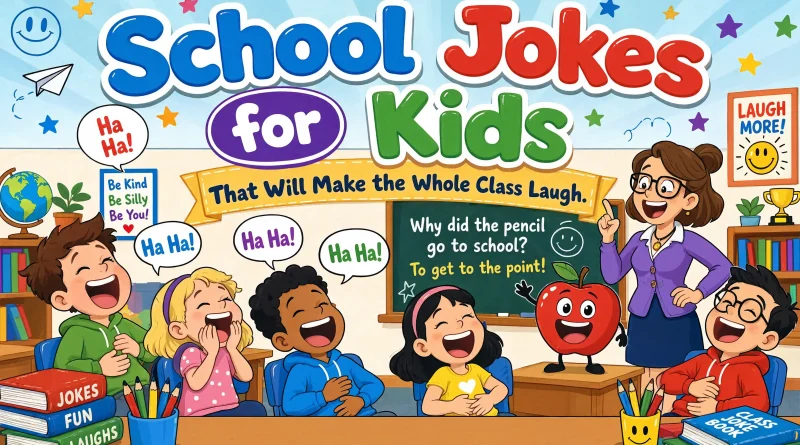 maek colorful, fun illustration about School Jokes for Kids That Will Make the Whole Class Laugh.