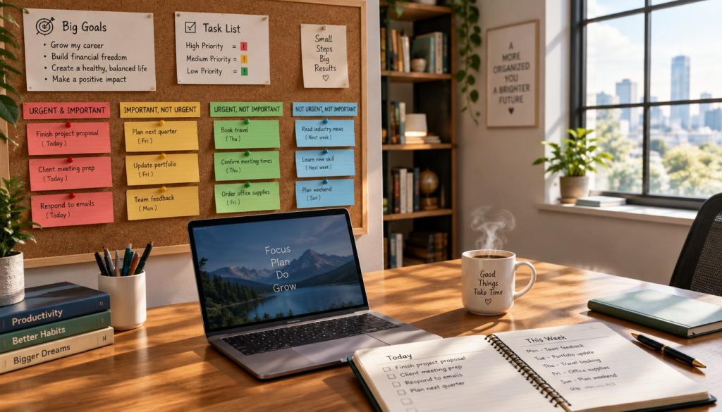 A short list groups tasks by goals and urgency